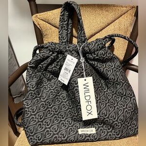 Wildfox Denim Black/Grey Heart Backpack NWT